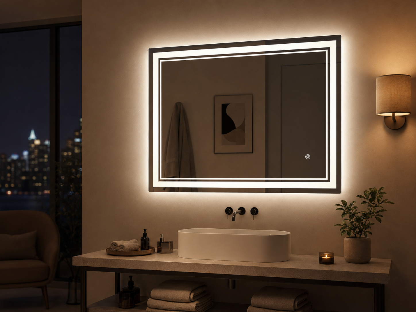 Miroir Rectangulaire Salle de Bain LED Antibuée Ambiance Soirée