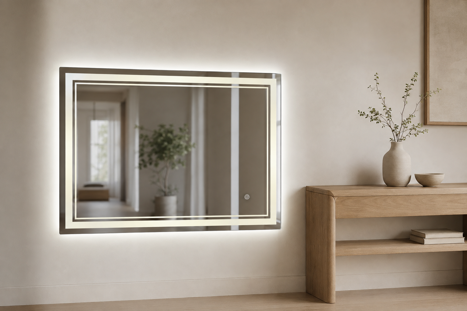 Miroir Rectangulaire Salle de Bain LED Antibuée Echelle de Référence