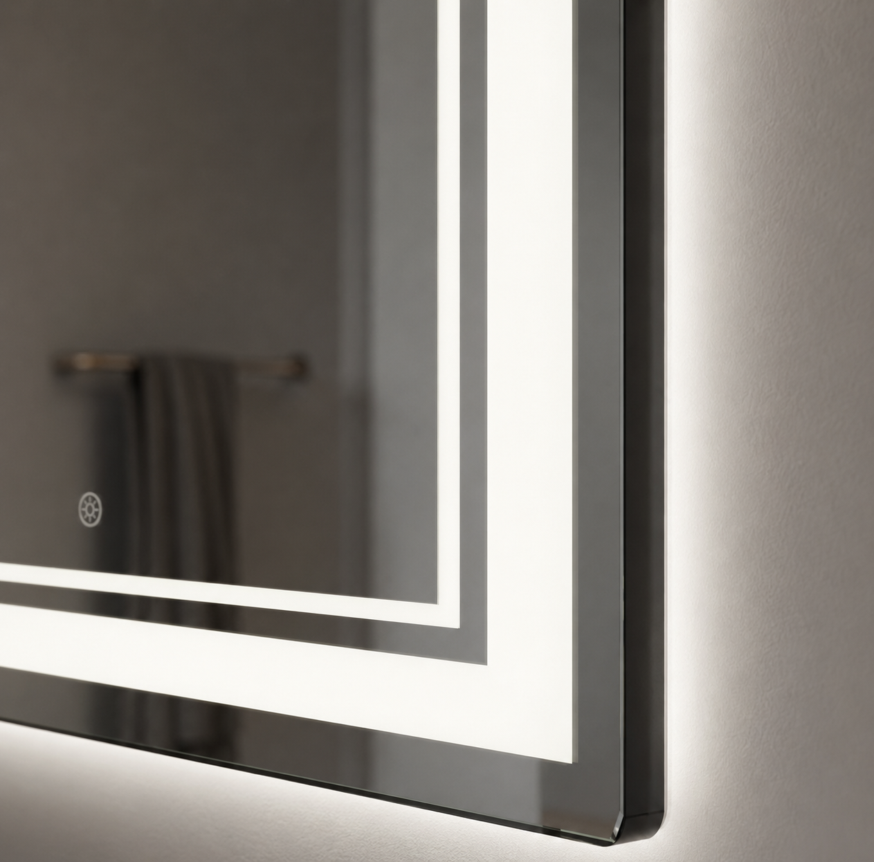 Miroir Rectangulaire Salle de Bain LED Antibuée Zoom Détail Cadre