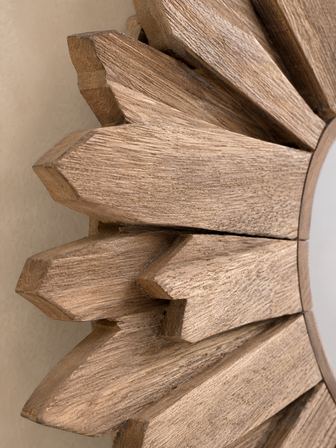 Miroir Rond Bois Flotté Design Soleil Rayonnant Artisanal Ø32 cm Zoom