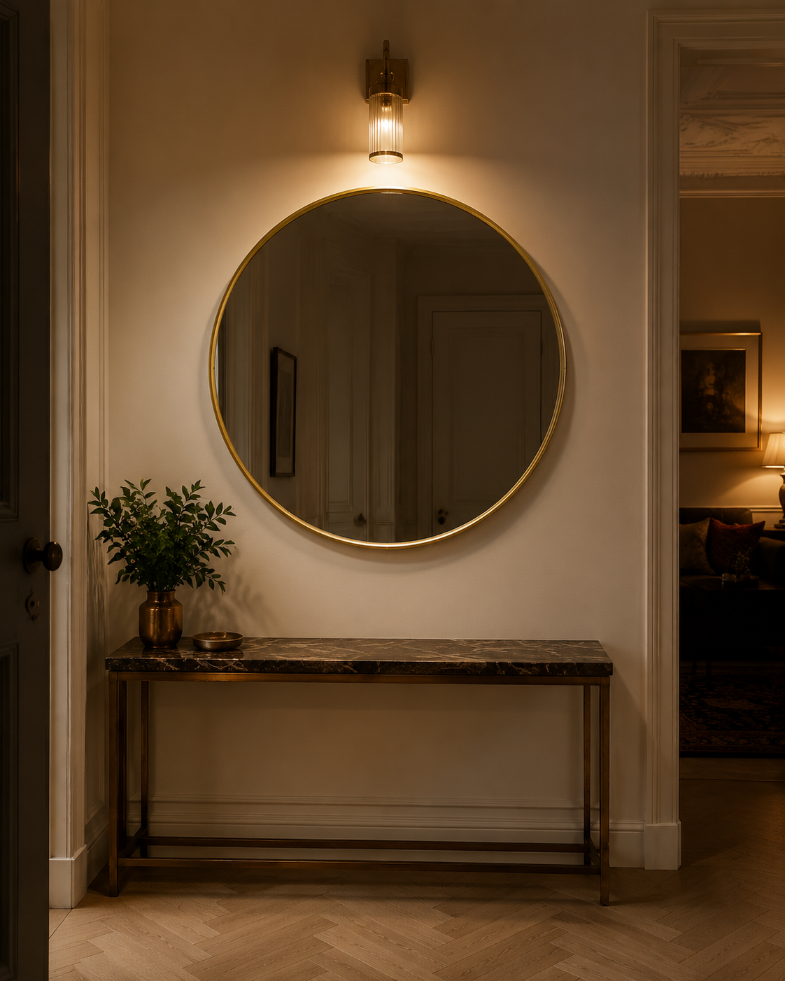Miroir Scandinave Rond Cadre Bois Doré Ø50 cm Tamise
