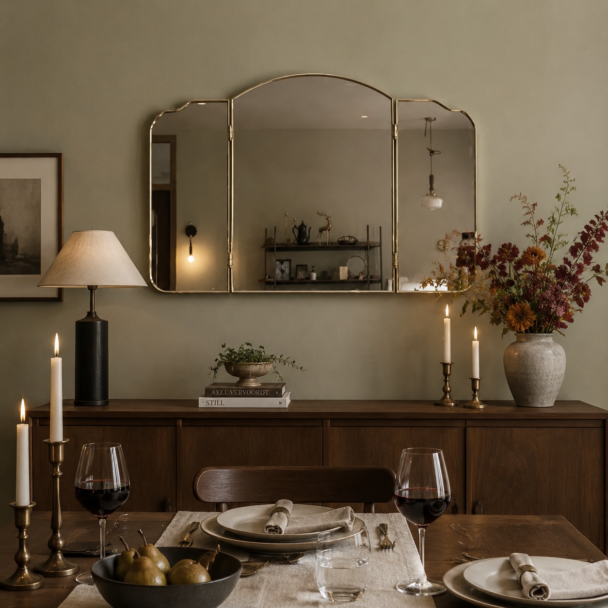 Miroir Triptyque Doré Buffet