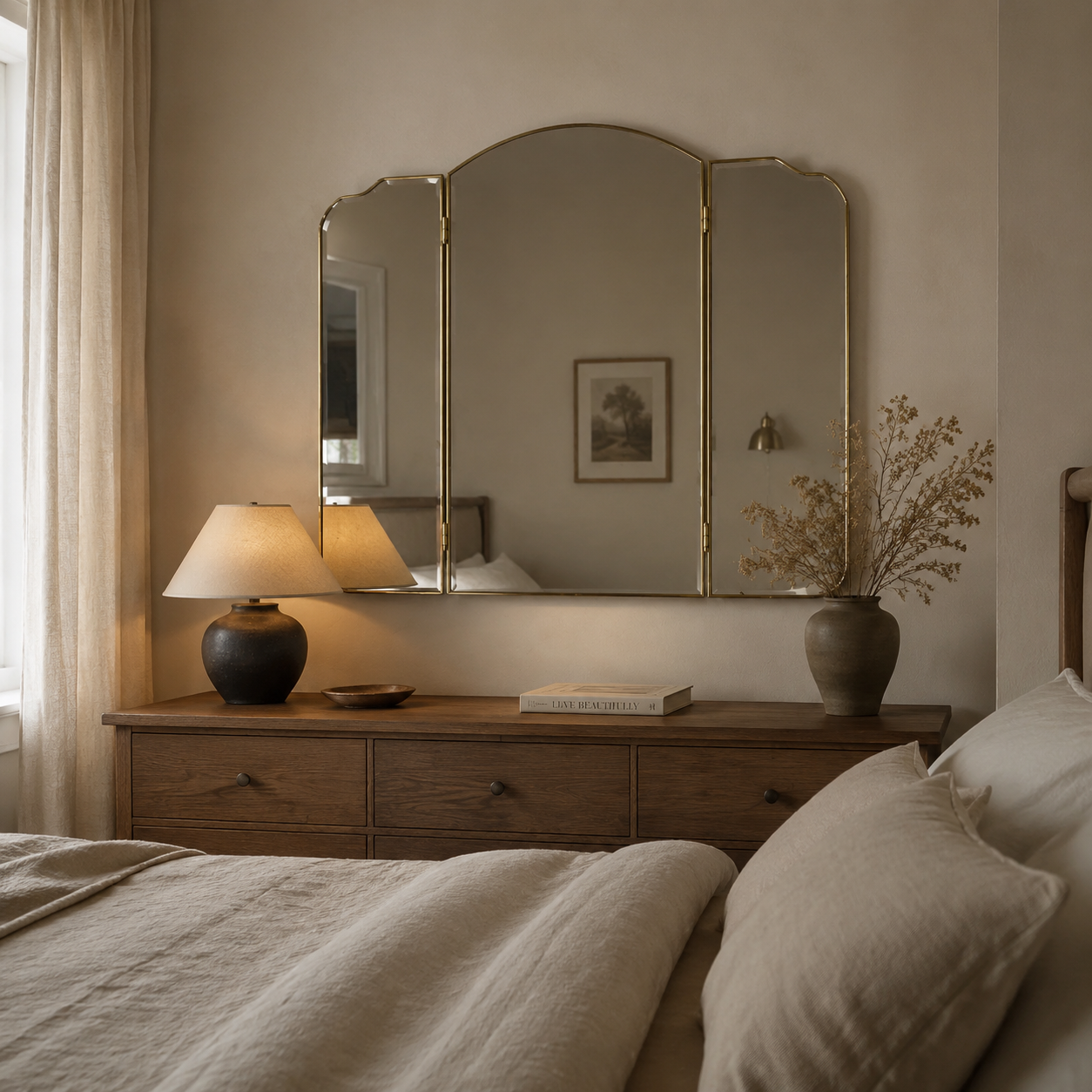 Miroir Triptyque Doré Chambre