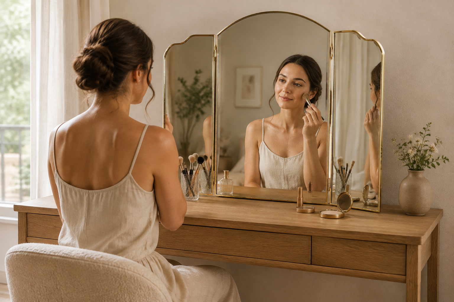 Miroir Triptyque Doré  Coiffeuse