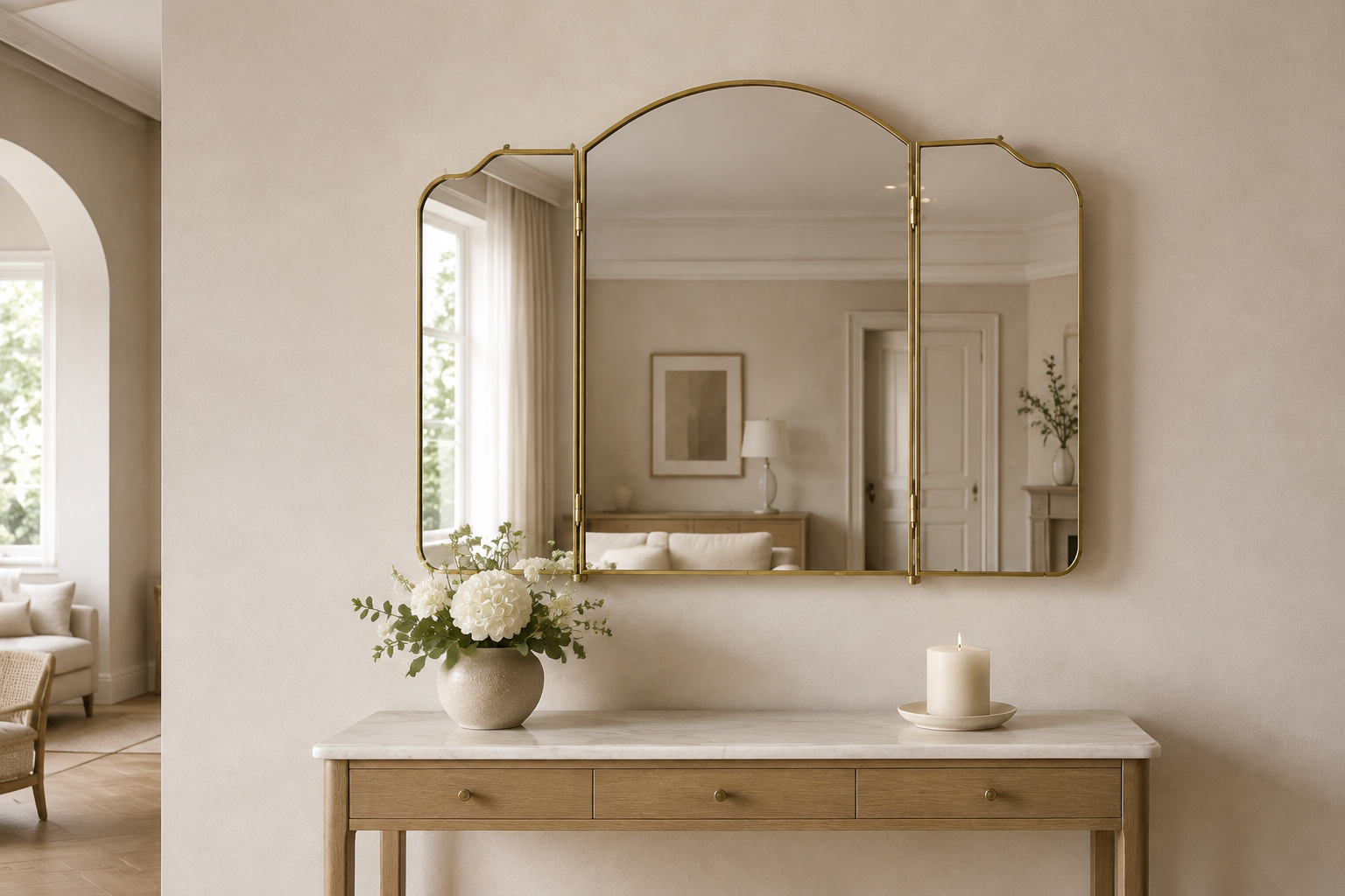Miroir Triptyque Doré Dessus Comode
