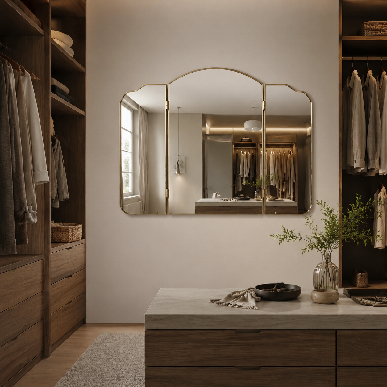 Miroir Triptyque Doré Dressing