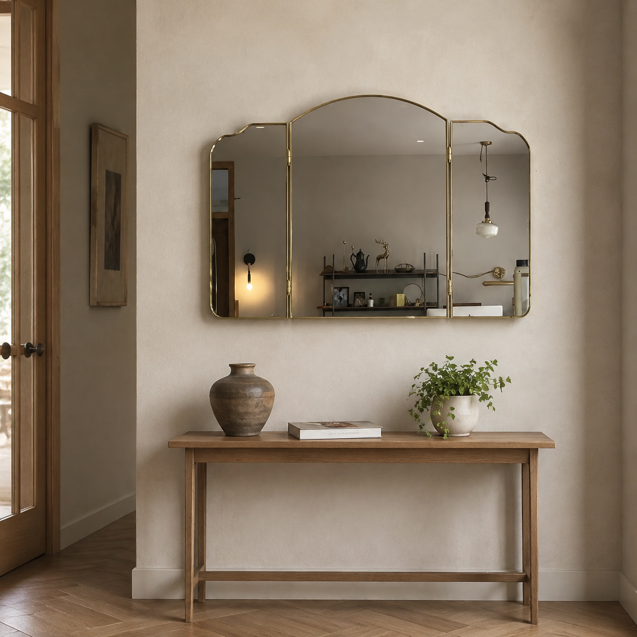 Miroir Triptyque Doré Entrée