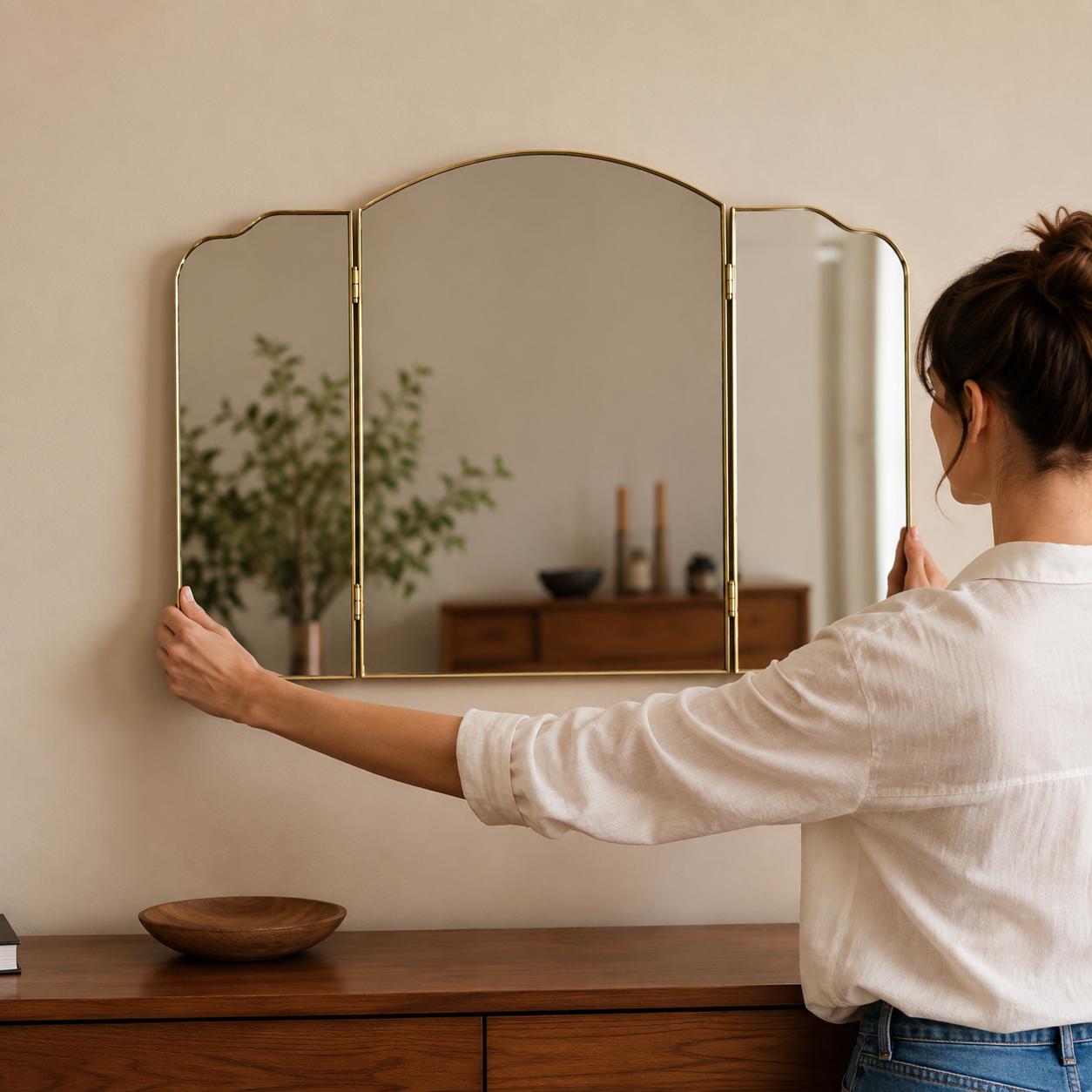 Miroir Triptyque Doré Installer