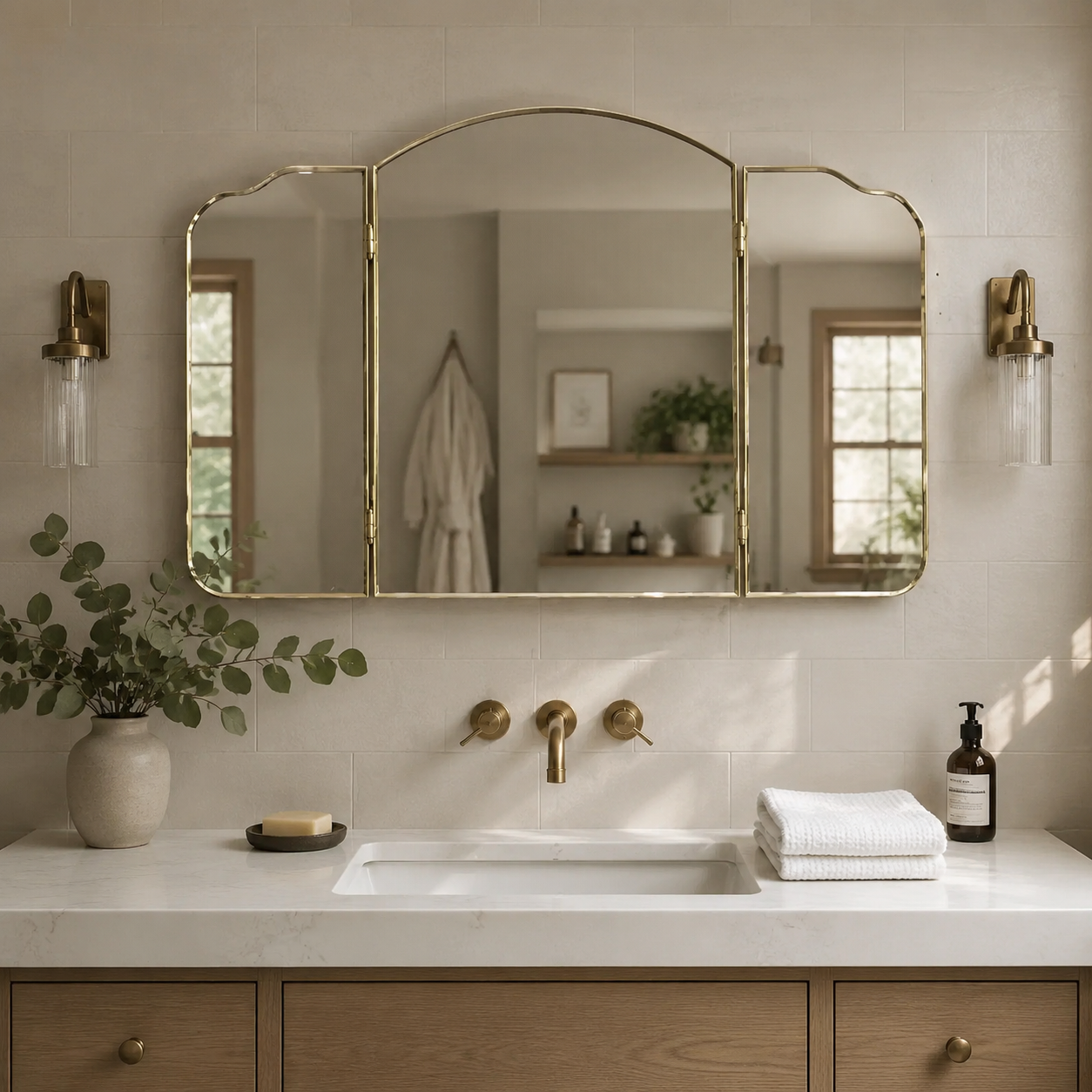 Miroir Triptyque Doré Salle De Bain