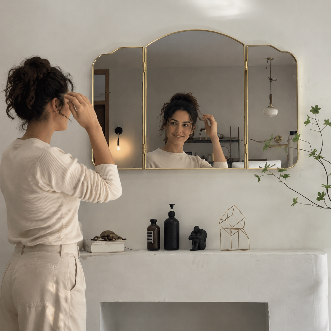 Miroir Triptyque Doré Se Regarder