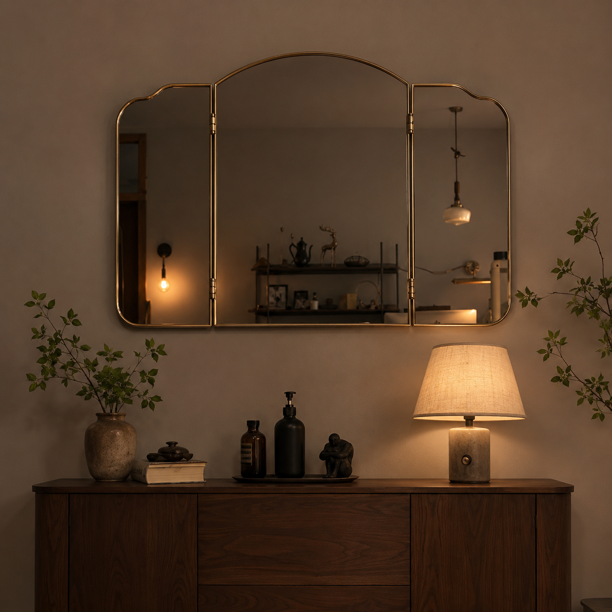 Miroir Triptyque Doré Tamiser
