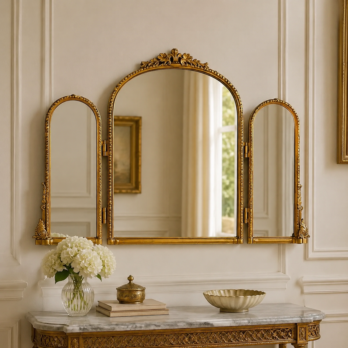 Miroir Vintage Triptyque Doré Coiffeuse Tableau