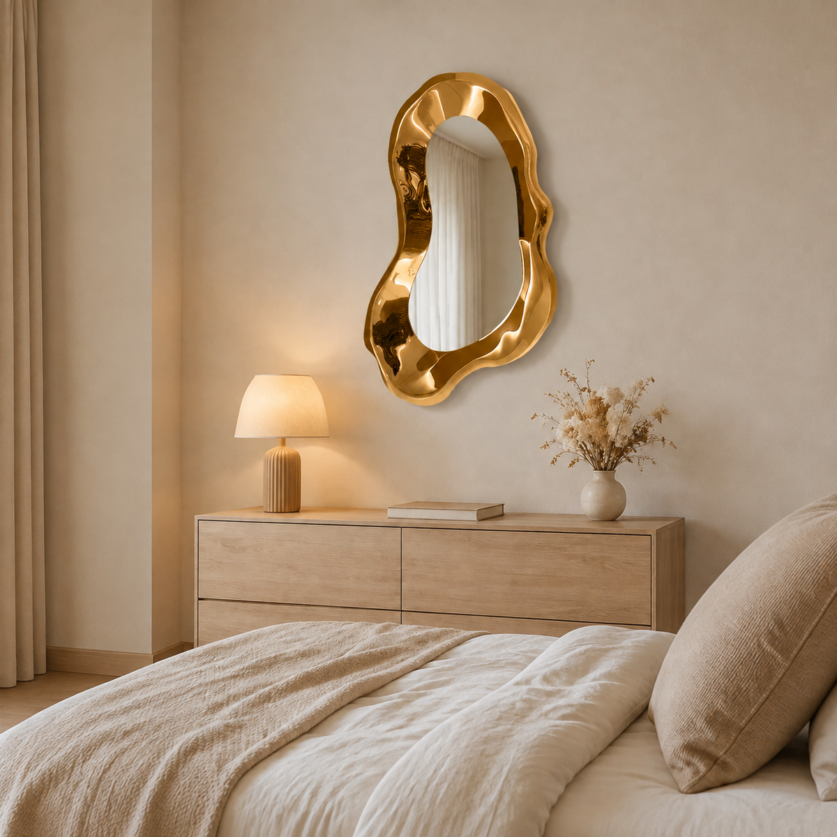Miroir d'Entrée Cadre Sculptural 3D Laqué Brillant Chambre