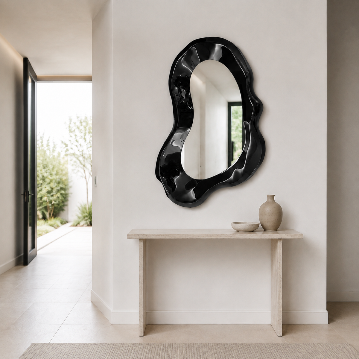 Miroir d'Entrée Cadre Sculptural 3D Noir Sculptant