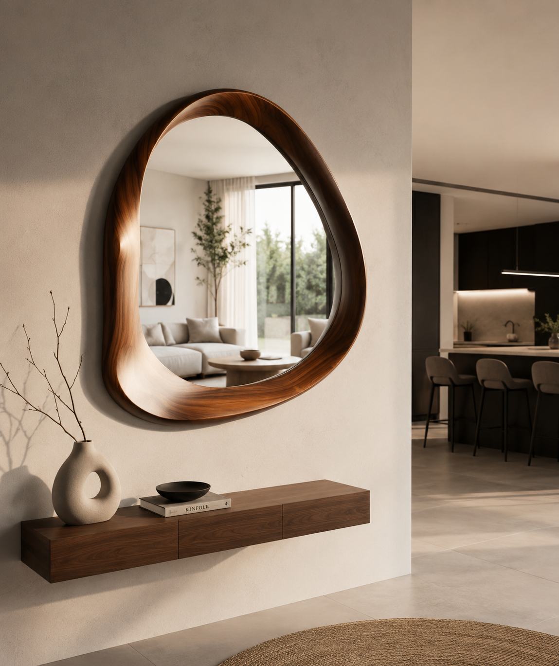 Miroir mural design bois organique sculptural Entrée