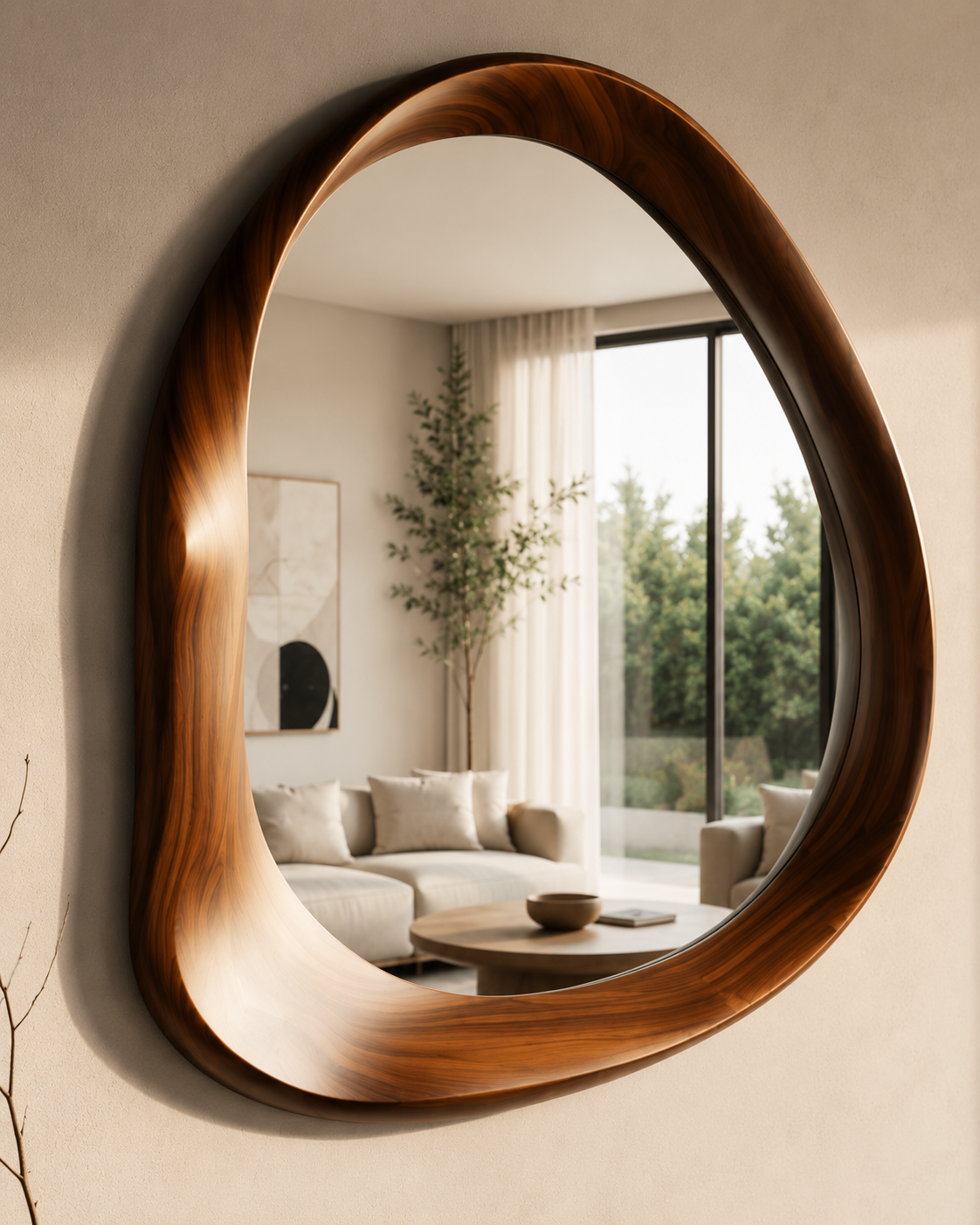 Miroir mural design bois organique sculptural Zoom