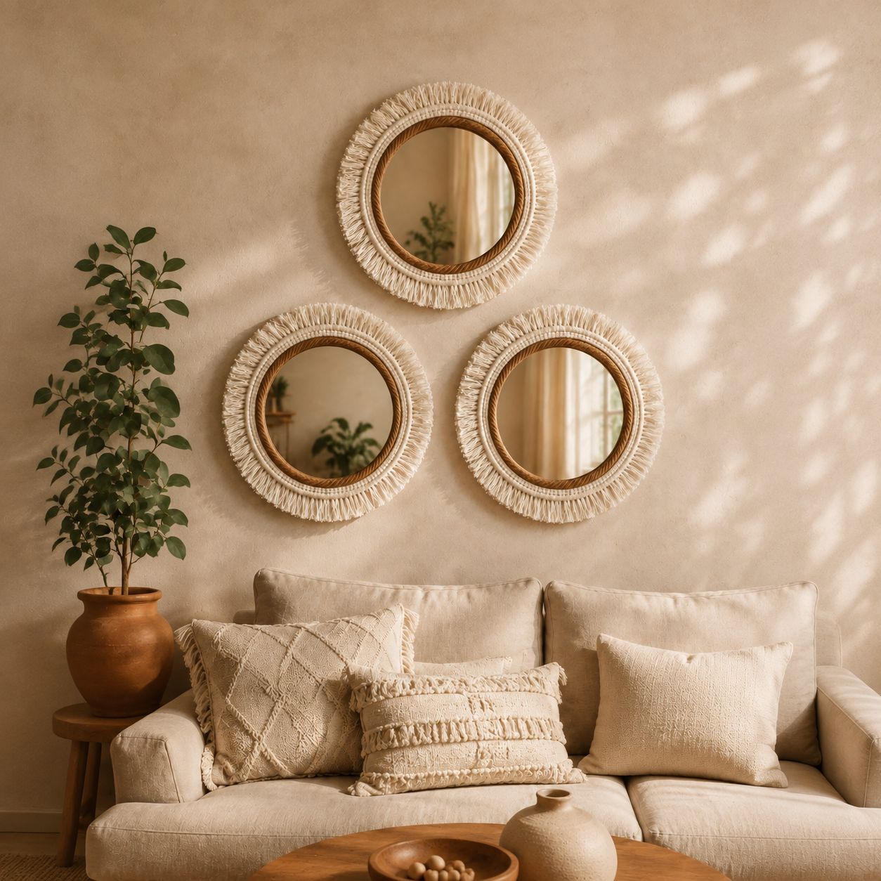 Miroirs Mural Rotin Soleil Formation Triangle