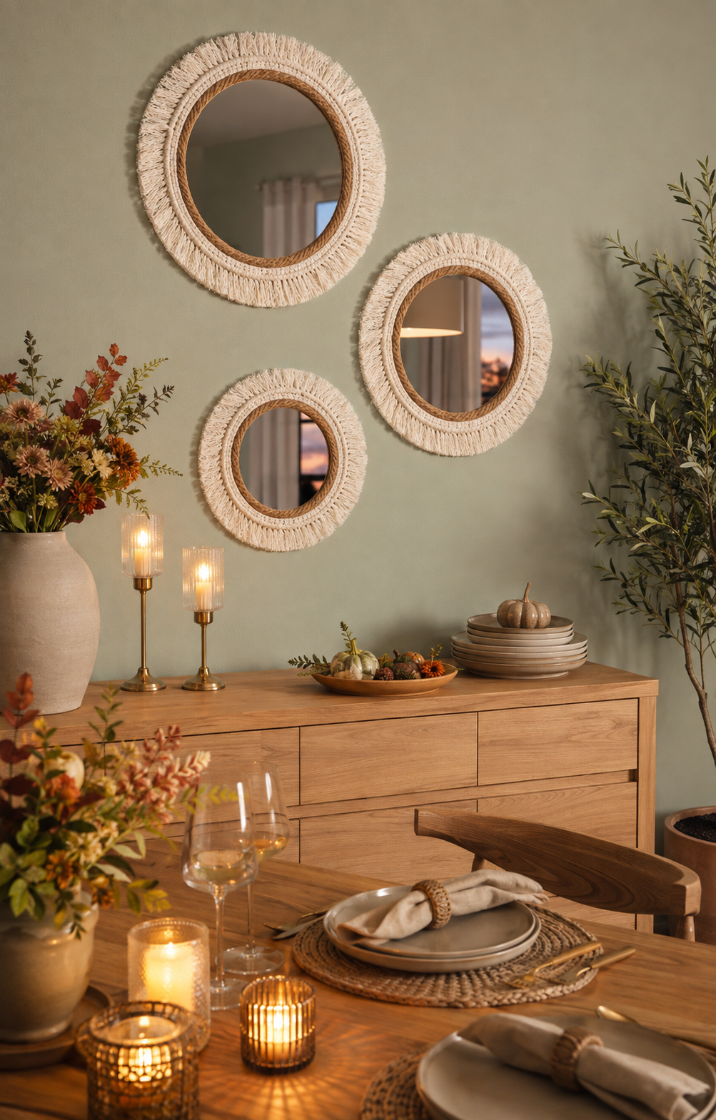 Miroirs Mural Rotin Soleil buffet