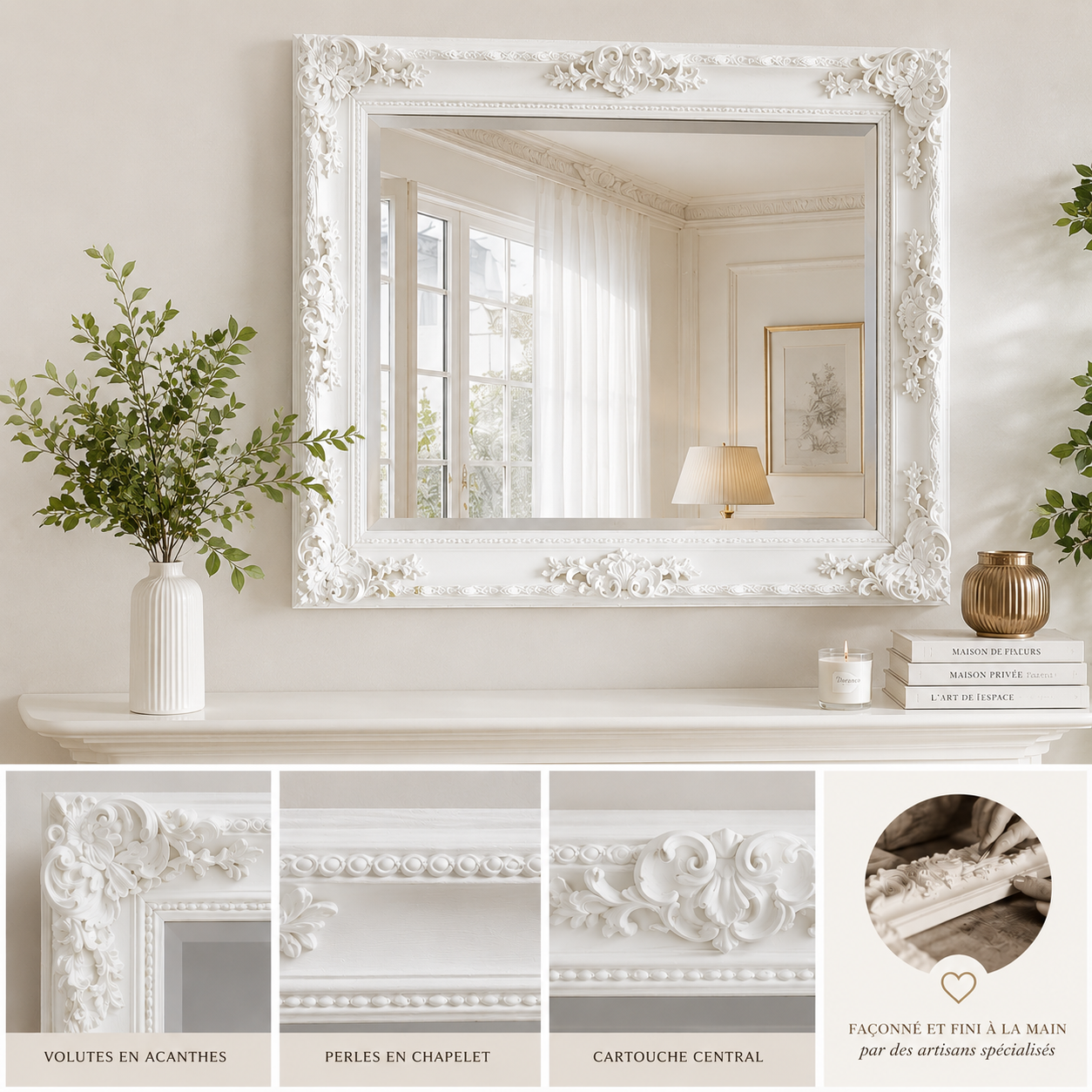 Un miroir mural baroque blanc 